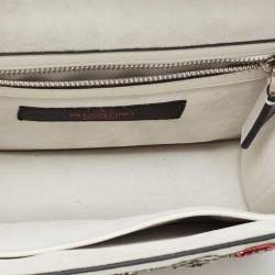Pre Owned Valentino White Leather Small Crystal, Beaded Embellished Rockstud Glam Lock Flap Bag