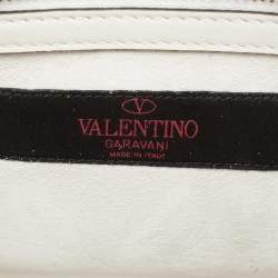 Pre Owned Valentino White Leather Small Crystal, Beaded Embellished Rockstud Glam Lock Flap Bag