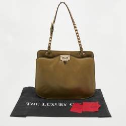 Pre Owned Valentino Green Leather Rockstud Slim Shoulder Bag