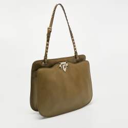 Pre Owned Valentino Green Leather Rockstud Slim Shoulder Bag