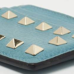 Pre Owned Valentino Blue Leather Rockstud Card Holder