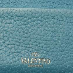 Pre Owned Valentino Blue Leather Rockstud Card Holder