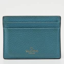 Pre Owned Valentino Blue Leather Rockstud Card Holder