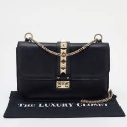 Pre Owned Valentino Black Leather Medium Rockstud Glam Lock Shoulder Bag