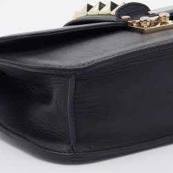 Pre Owned Valentino Black Leather Medium Rockstud Glam Lock Shoulder Bag