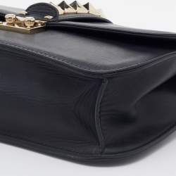 Pre Owned Valentino Black Leather Medium Rockstud Glam Lock Shoulder Bag
