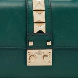 Pre Owned Valentino Green Leather Rockstud Glam Lock Flap Bag