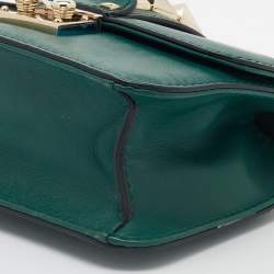 Pre Owned Valentino Green Leather Rockstud Glam Lock Flap Bag