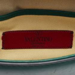Pre Owned Valentino Green Leather Rockstud Glam Lock Flap Bag