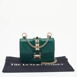 Pre Owned Valentino Green Leather Rockstud Glam Lock Flap Bag