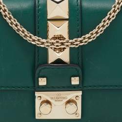 Pre Owned Valentino Green Leather Rockstud Glam Lock Flap Bag