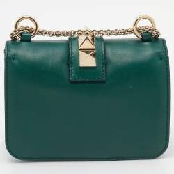 Pre Owned Valentino Green Leather Rockstud Glam Lock Flap Bag