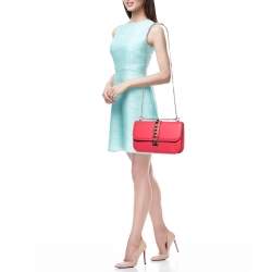 Pre Owned Valentino Pink Leather Medium Rockstud Glam Lock Flap Bag