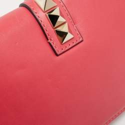 Pre Owned Valentino Pink Leather Medium Rockstud Glam Lock Flap Bag