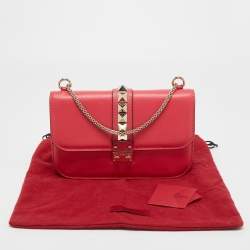 Pre Owned Valentino Pink Leather Medium Rockstud Glam Lock Flap Bag