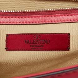 Pre Owned Valentino Pink Leather Medium Rockstud Glam Lock Flap Bag