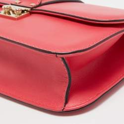 Pre Owned Valentino Pink Leather Medium Rockstud Glam Lock Flap Bag