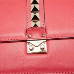 Pre Owned Valentino Pink Leather Medium Rockstud Glam Lock Flap Bag