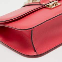 Pre Owned Valentino Pink Leather Medium Rockstud Glam Lock Flap Bag