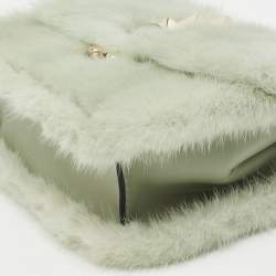 Pre Owned Valentino Green Fur Rockstud Glam Lock Shoulder Bag