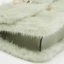 Pre Owned Valentino Green Fur Rockstud Glam Lock Shoulder Bag