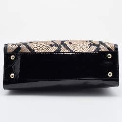 Pre Owned Valentino Multicolor Python Print Raffia and Patent Leather Aphrodite Bow Top Handle Bag