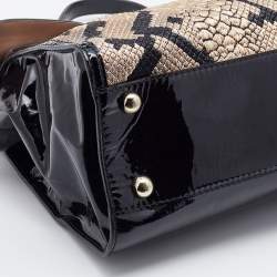Pre Owned Valentino Multicolor Python Print Raffia and Patent Leather Aphrodite Bow Top Handle Bag