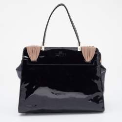 Pre Owned Valentino Multicolor Python Print Raffia and Patent Leather Aphrodite Bow Top Handle Bag