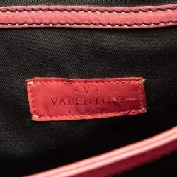 Pre Owned Valentino Pink Leather Crystal V Logo Tote