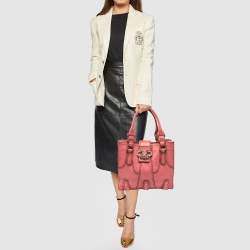Pre Owned Valentino Pink Leather Crystal V Logo Tote