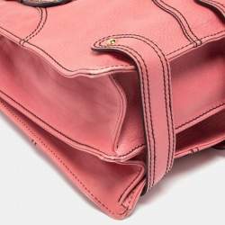 Pre Owned Valentino Pink Leather Crystal V Logo Tote