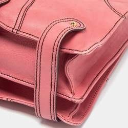 Pre Owned Valentino Pink Leather Crystal V Logo Tote