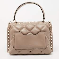Pre Owned Valentino Pink Leather Medium Candystud Top Handle Bag