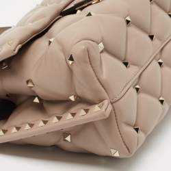 Pre Owned Valentino Pink Leather Medium Candystud Top Handle Bag