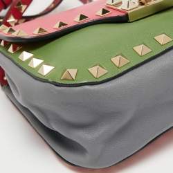 Pre Owned Valentino Tri Color Leather Rockstud Flip Lock Flap Shoulder Bag