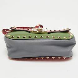 Pre Owned Valentino Tri Color Leather Rockstud Flip Lock Flap Shoulder Bag