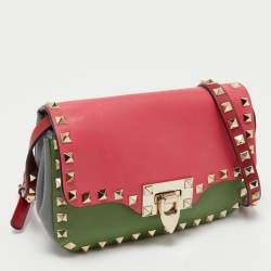 Pre Owned Valentino Tri Color Leather Rockstud Flip Lock Flap Shoulder Bag