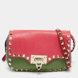 Pre Owned Valentino Tri Color Leather Rockstud Flip Lock Flap Shoulder Bag