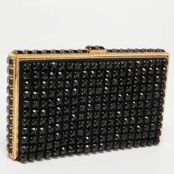 Pre Owned Valentino Black Satin Beaded Crystal Embellished Clutch