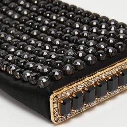 Pre Owned Valentino Black Satin Beaded Crystal Embellished Clutch