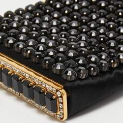 Pre Owned Valentino Black Satin Beaded Crystal Embellished Clutch