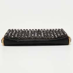 Pre Owned Valentino Black Satin Beaded Crystal Embellished Clutch