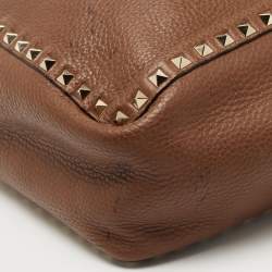 Pre Owned Valentino Brown/Red Leather Rockstud Reversible Tote