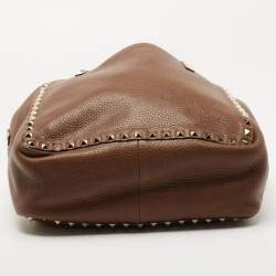 Pre Owned Valentino Brown/Red Leather Rockstud Reversible Tote