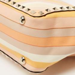Pre Owned Valentino Multicolor 1975 Striped Leather Small Rockstud Trapeze Tote