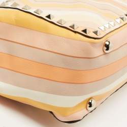 Pre Owned Valentino Multicolor 1975 Striped Leather Small Rockstud Trapeze Tote