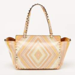 Pre Owned Valentino Multicolor 1975 Striped Leather Small Rockstud Trapeze Tote