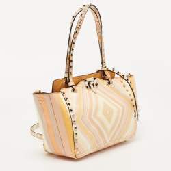 Pre Owned Valentino Multicolor 1975 Striped Leather Small Rockstud Trapeze Tote