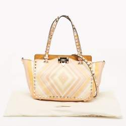 Pre Owned Valentino Multicolor 1975 Striped Leather Small Rockstud Trapeze Tote