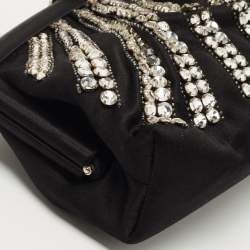 Pre Owned Valentino Black Satin Crystal Embellished Chain Clutch